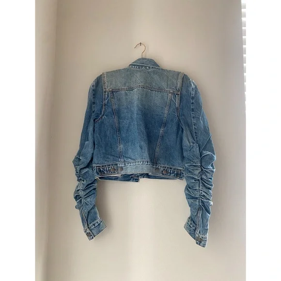 R13 Distressed Denim Jacket Structured Ruched Sleeve Jean Jacket | The Attico - Picture 13 of 13